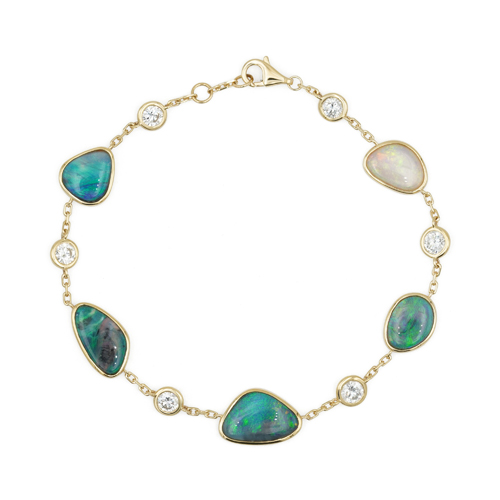 オパールブレスレット。天然オパールの美しい遊色効果を活かしたカスタムジュエリー。